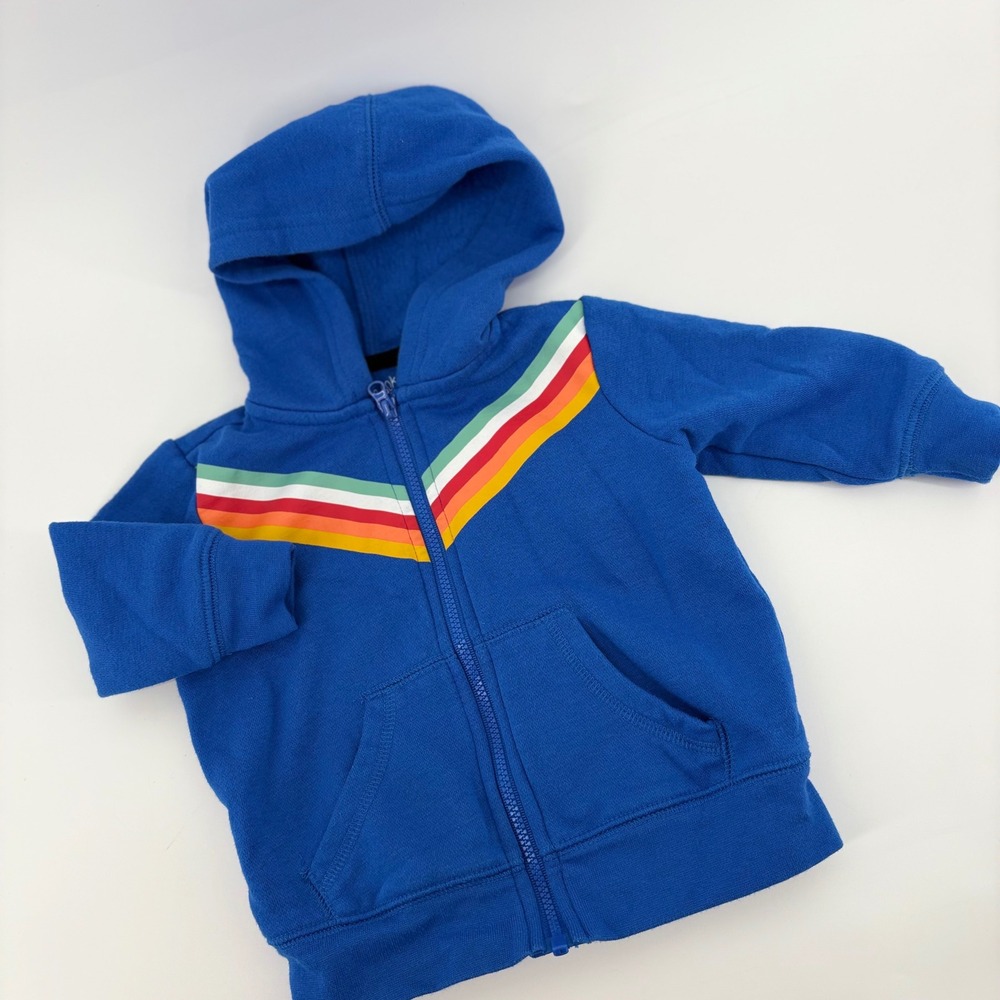 Okie Dokie‎ Blue Rainbow Stripe Full Zip Hoodie Jacket Kids 9 Months